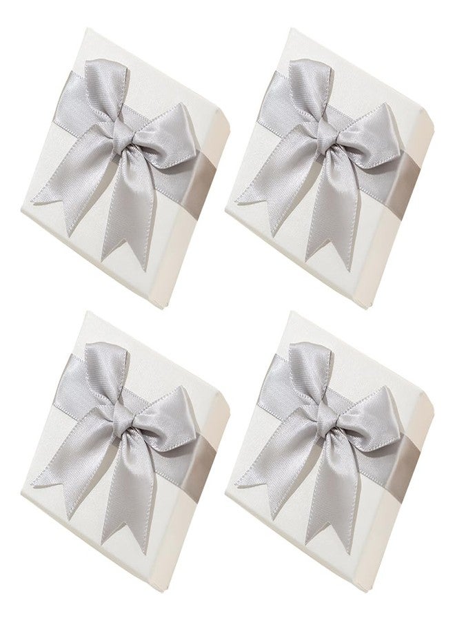 GSHLLO 4 Pcs 7x7x3.5 cm Jewellery Gift Boxes Small Bracelet Gift Boxes Cardboard Earring Ring Boxes Necklace Packaging Boxes with Bowknot Lid Grey - Image 1